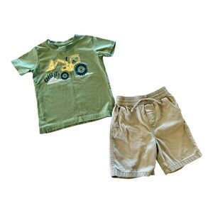 Toddler Tractor Green T-Shirt and Tan Shorts Set, Size 3T